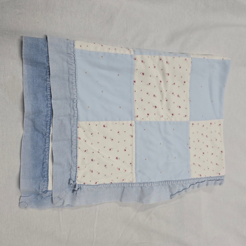 Gymboree Vintage 2002 Blue Floral Patchwork Quilt Baby Blanket Cotton One Size